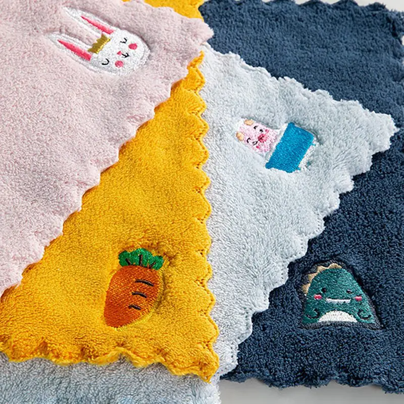 Household Coral Velvet Embroidered Rags. Kitchen Water Absorption Dishwashing Cloth Hang Rags Cleaning Cloth