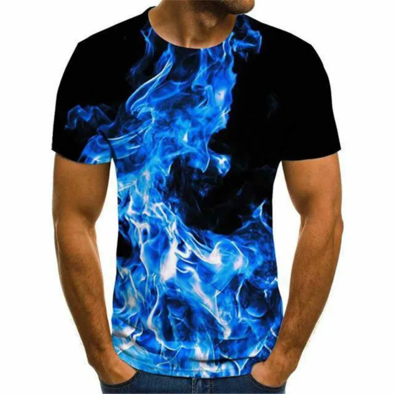 

2021Flame 3D T-shirt men's and women's summer casual T-shirt hip-hop streetwear 3D printing smoked T-shirt