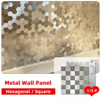 5pcs 30x30cm Metal Wall Sticker Modern Silver PVC Self Adhesive Wall Panel Backsplash Decor Bathroom Kitchen Toliet Wall DIY