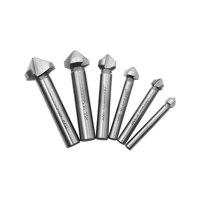 6pcs Multifunctional Milling Cutter 90 Degree Round Shank Three Flutes Chamfering Bit Household Tools Suitable For Wood Panel |