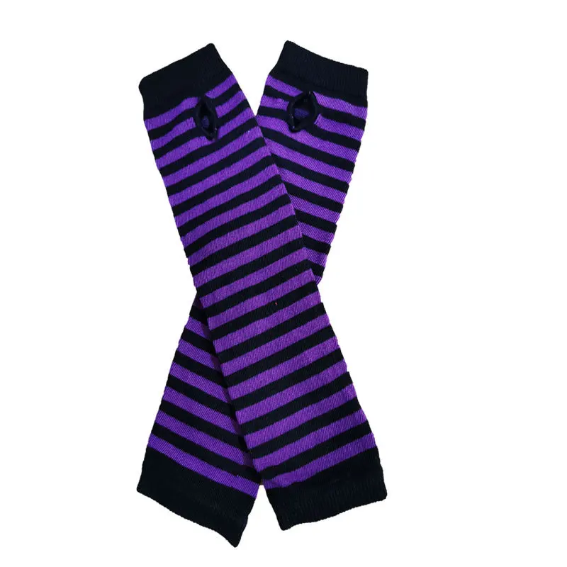 Длинные перчатки классические розовые черные и белые полосатые без пальцев