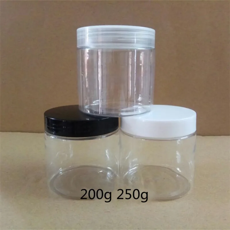 Wholesale 200/250ml Empty Plastic Clear Cosmetic Jars Makeup Container white/black Plastic Jar Face Cream Sample Pot Gel Box