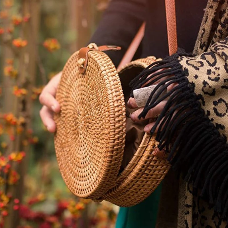 

Autumn Rattan Handmade Rattan Bag Straw Woven Bag Retro Literary Beach Bag Mori Women's Bag Diagonal Bag Shoulder Bag