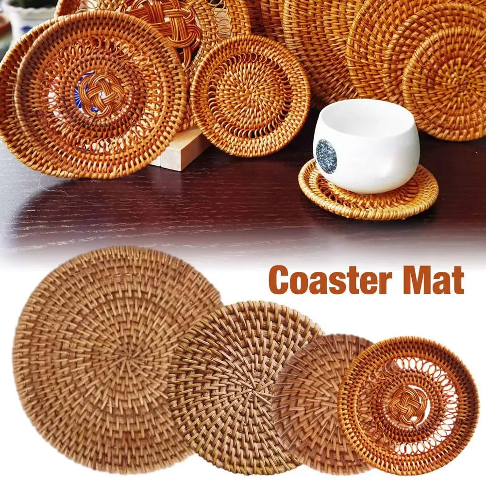 

1pcs Natural Rattan Coasters Round Bowl Pad Handmade Insulation Placemats Table Padding Cup Mats Kitchen Decoration Accessories