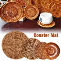 1pcs natural rattan coasters round bowl pad handmade insulation placemats table padding cup mats kitchen decoration accessories