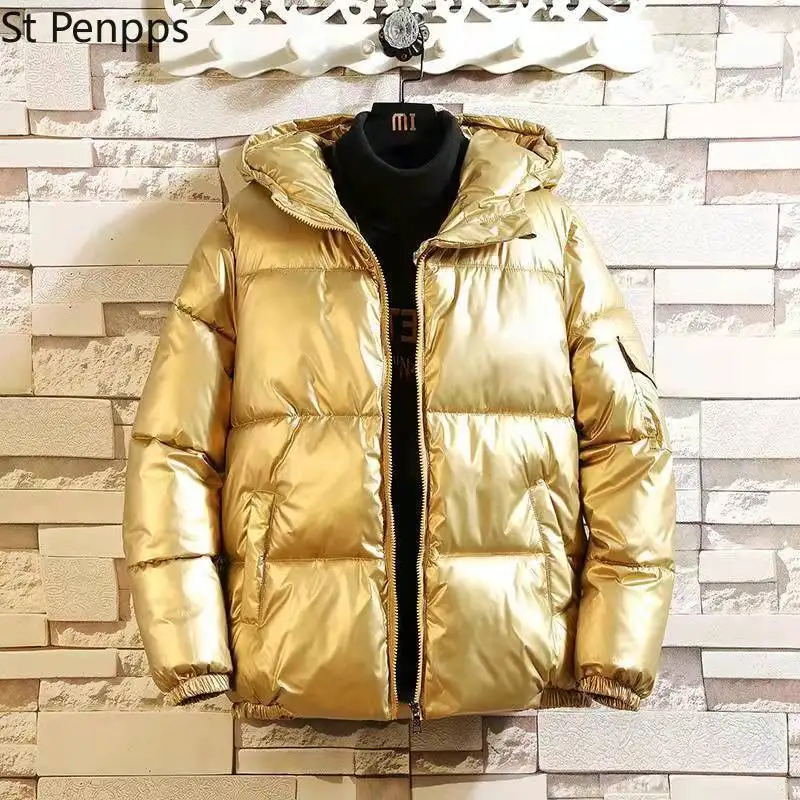 Женский пуховик зимняя Глянцевая Серебристая/черная/Золотистая/синяя парка с
