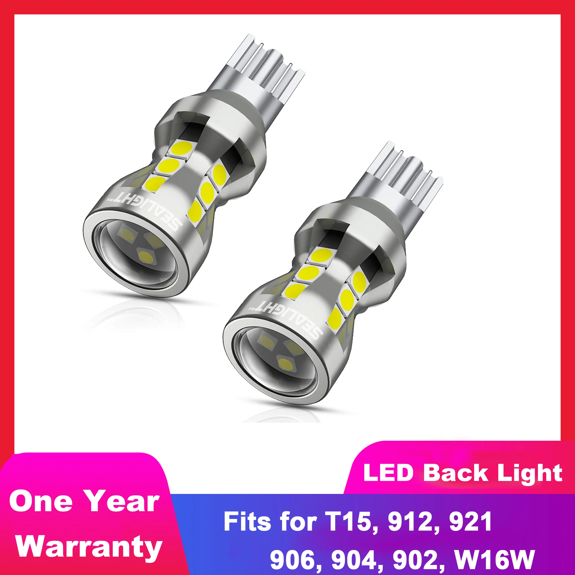 SEALIGHT 912 921 W16W LED Backup Light Bulbs LED Reverse Light 6000K 2600LM Super Bright T15 906 904 902 W16W for Back Up Lights