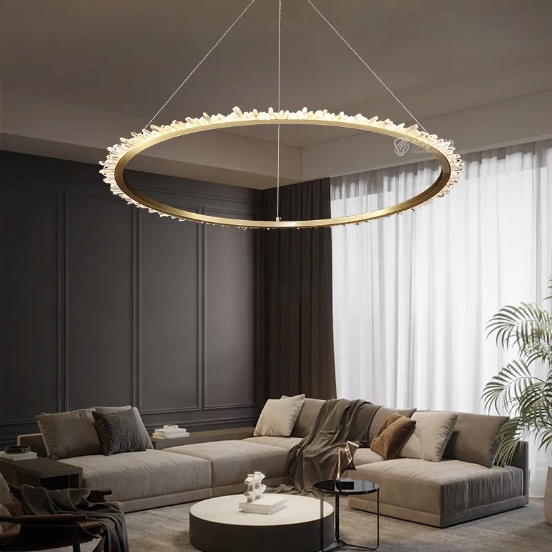 

Natural crystal ring chandelier, modern duplex apartment building, light and luxurious living room dining room Hanging PA0751