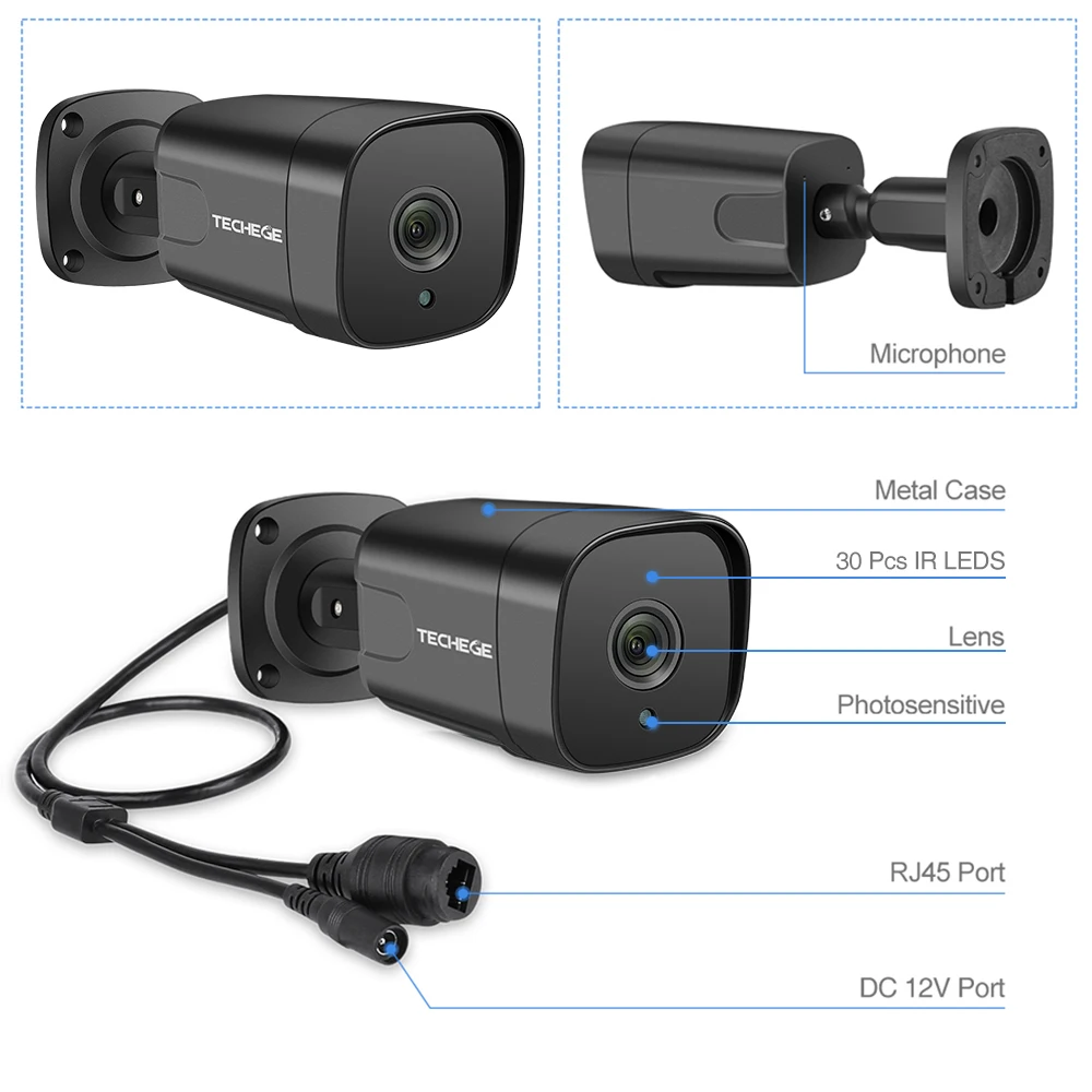 Techege 12V Аудио ip камера видеонаблюдения с поддержкой Wi Камера POE Super HD 5MP ONVIF Открытый