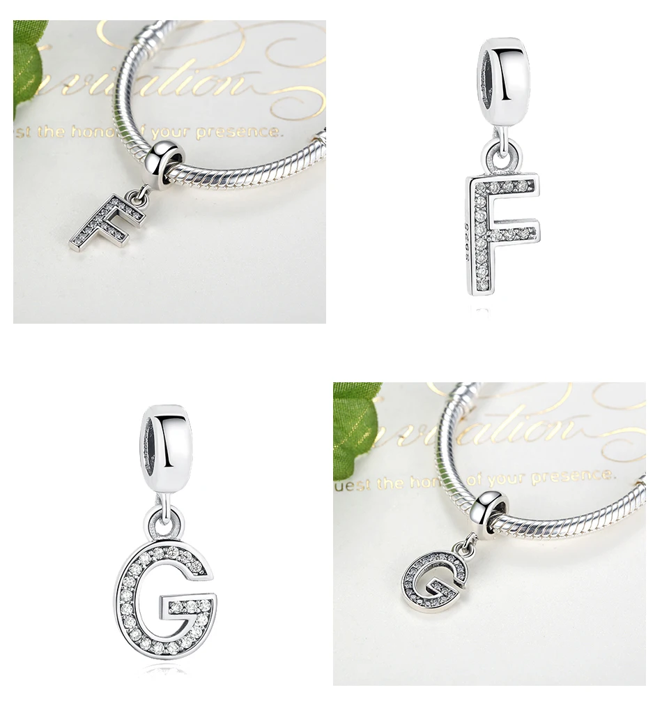 BELAWANG 925 пробы серебряные бусины с буквами, подходят для Pandora, подвески, серебро 925,, кристалл, алфавит, A-Z, подвеска с буквами
