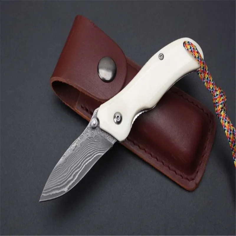Дамаск ZT костей животных небольшой складной нож с нейлоновым чехлом на открытом воздухе самооборона нож для выживания в полевых условиях м...