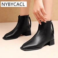 ankle boots for women square toe fashion shoes short boots zipper square heels comfortable pu leather square heel lady shoes new