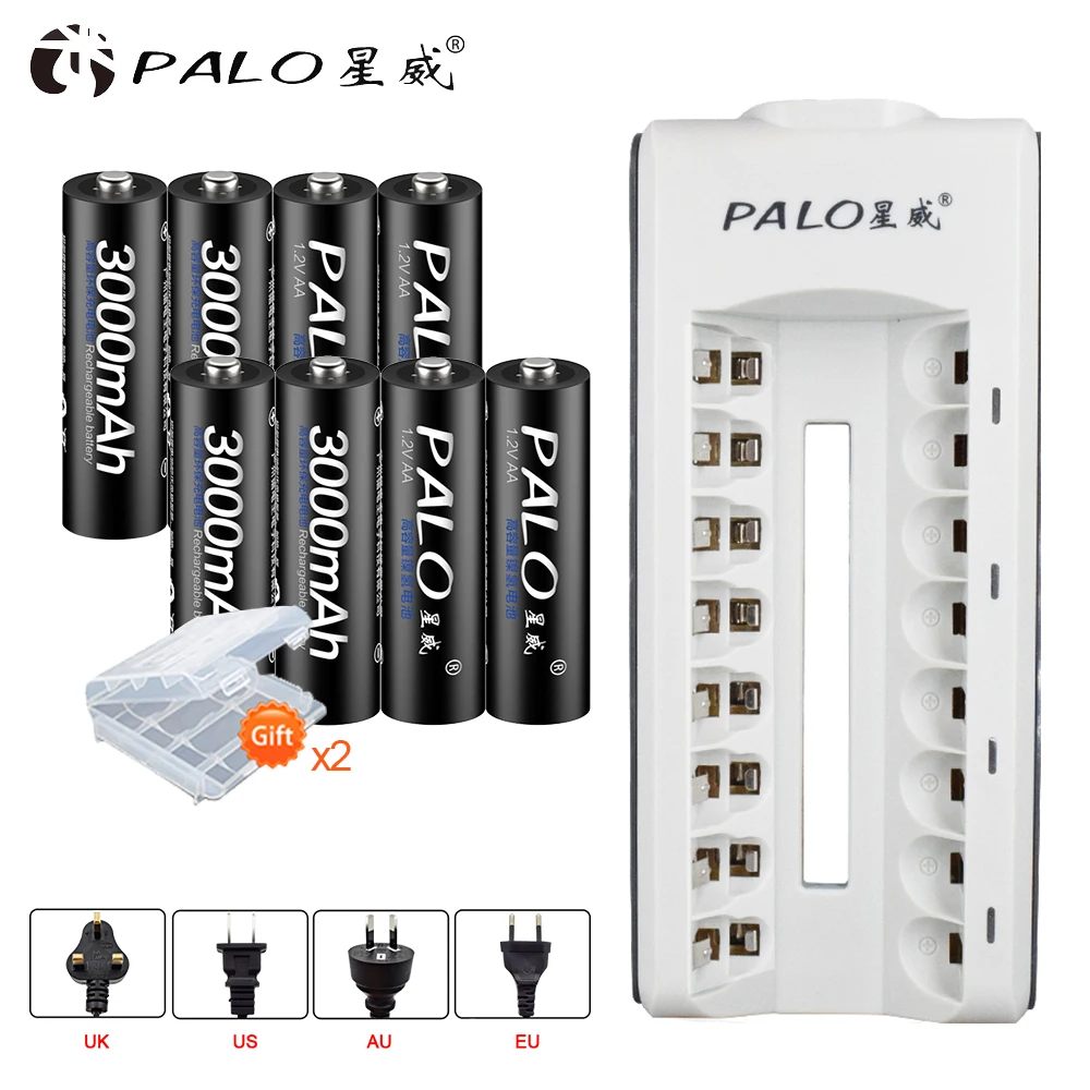 

PALO 8 Slots LED Display Smart Battery Charger for AA/AAA Rechargeable Battery+ Ni-MH 1.2V AAA/AA Rechargeable Battery Batteries