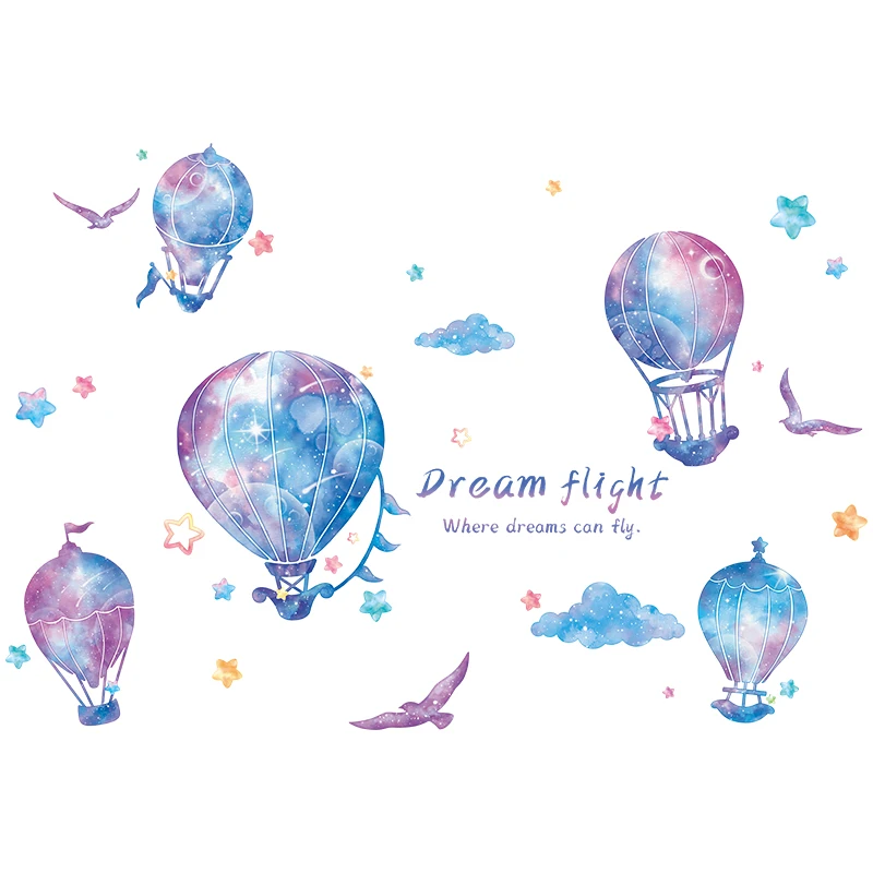 

Starry Sky Hot Air Balloon Wall Stickers Home Decor Girls Kids Room Living Room Sofa Backdrop Decal Posters Self-adhesive