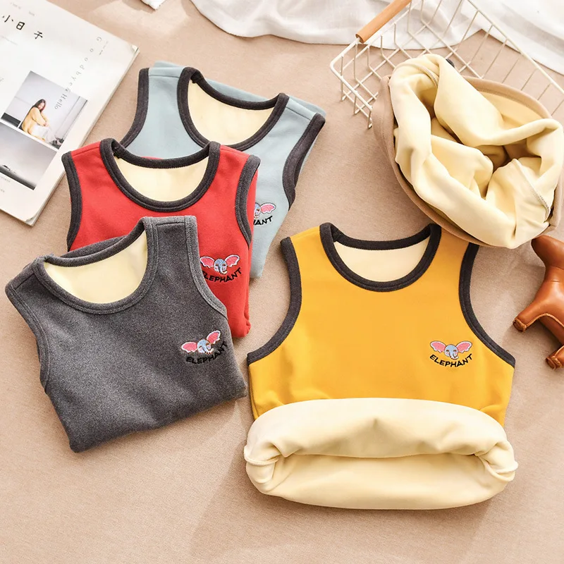

Kids Self-Heating Thermal Underwear Winter Children's Clothing Tops Pure Color Plus Velvet Boy Girl Clothes Boys Girls Vests