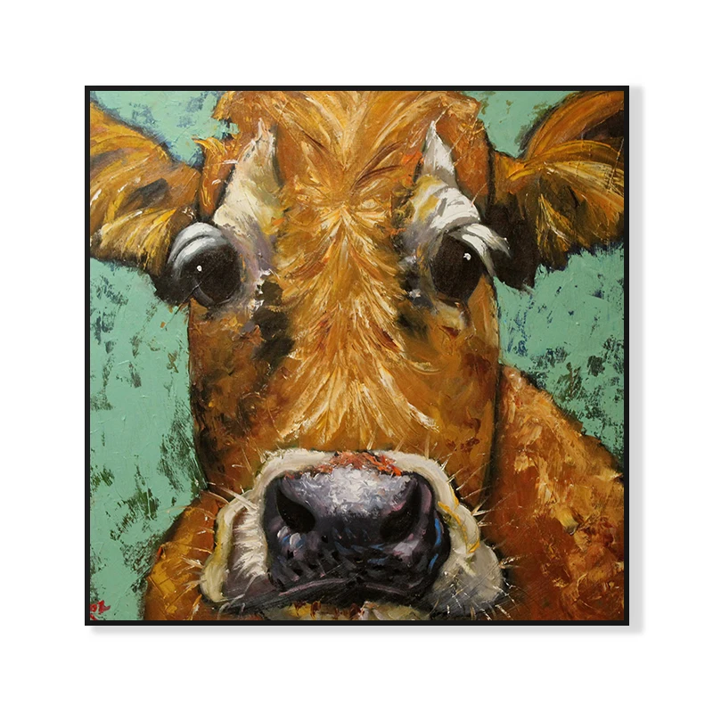 Картина на холсте желтая крупноглазная корова плакат печать Настенная картина
