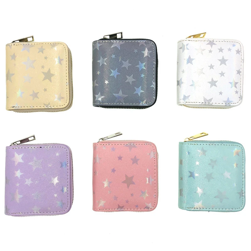 

Women Laser PU Short Wallet Coin Purse Ladies Girls Printing Zipper Small Clutch Student Card Holder Bag Money Clip Unisex