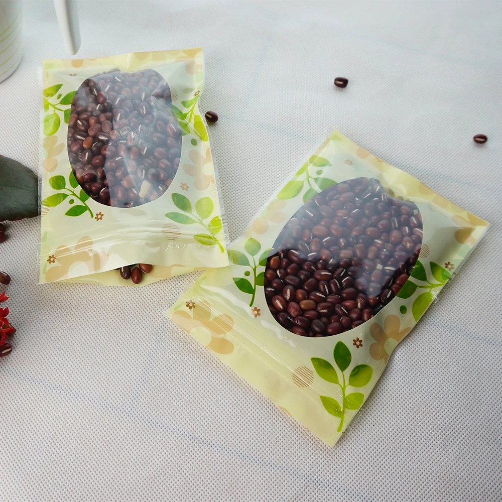 

16*24cm,100pcs High Transparent Zip Lock Bag With Green Flower Printed, Window View Cotton Swab Packing Sack, Pencil Eraser Pack