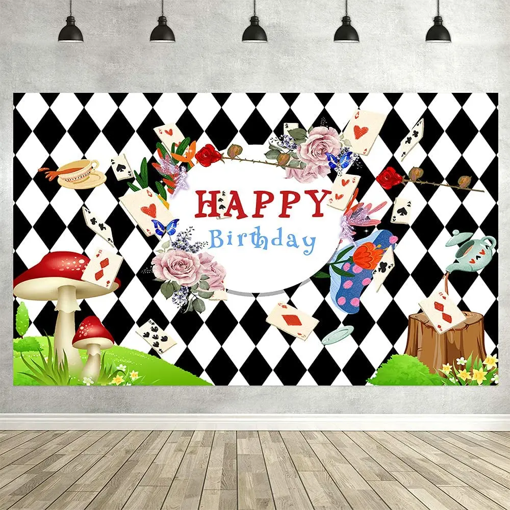 

Фон для фотосъемки черно-белая решетка фон для чайвечерние гриб сказка роза принцесса декор для вечеринки в честь Дня Рождения