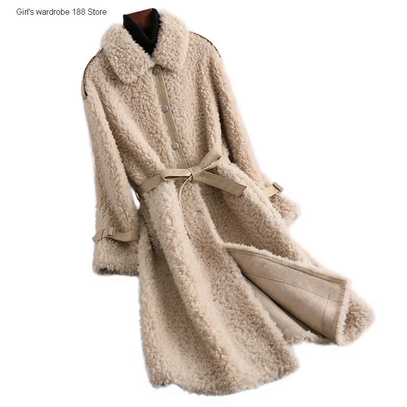 

sheep coat women's middle and long 20 new lamb fur fur integrated fur coat
