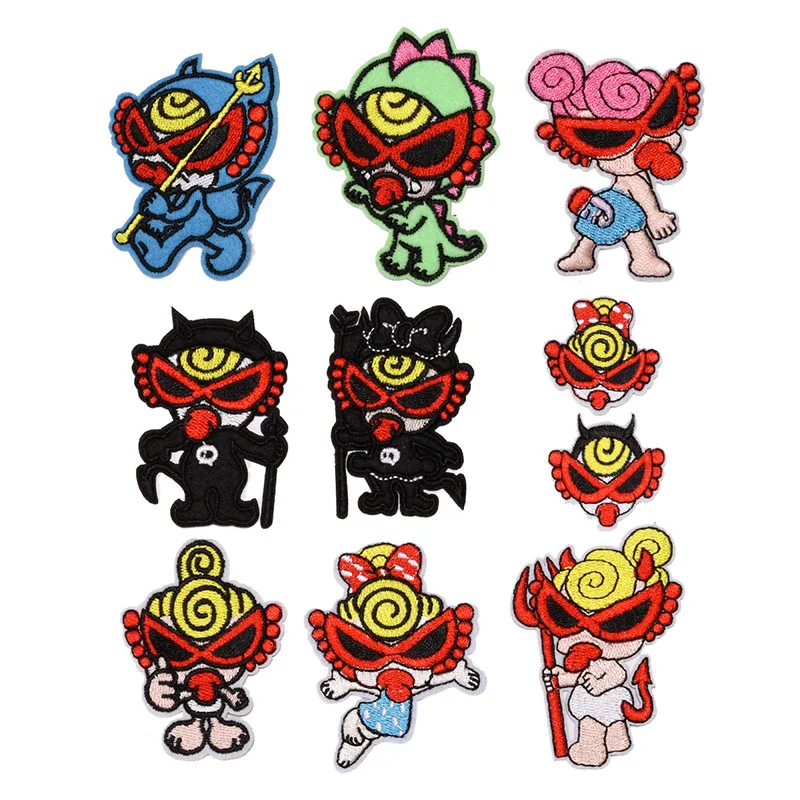 

Cartoon Sexy Kitten Hysterical Embroidery Patch Wearing Glasses Pacifier Cat Fox Ironing Adhesive Stickers Clothes T-shirt Decor