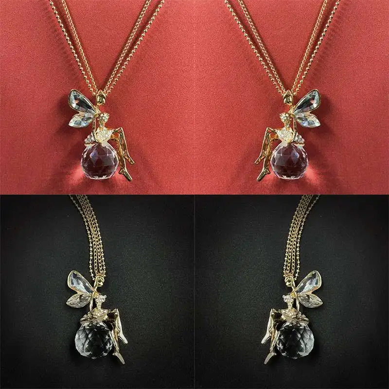 

Fashion Women Crystal Shiny Fairy Rhinestones Angel Wings Long Chain Party Pendant Necklace Girls Gift