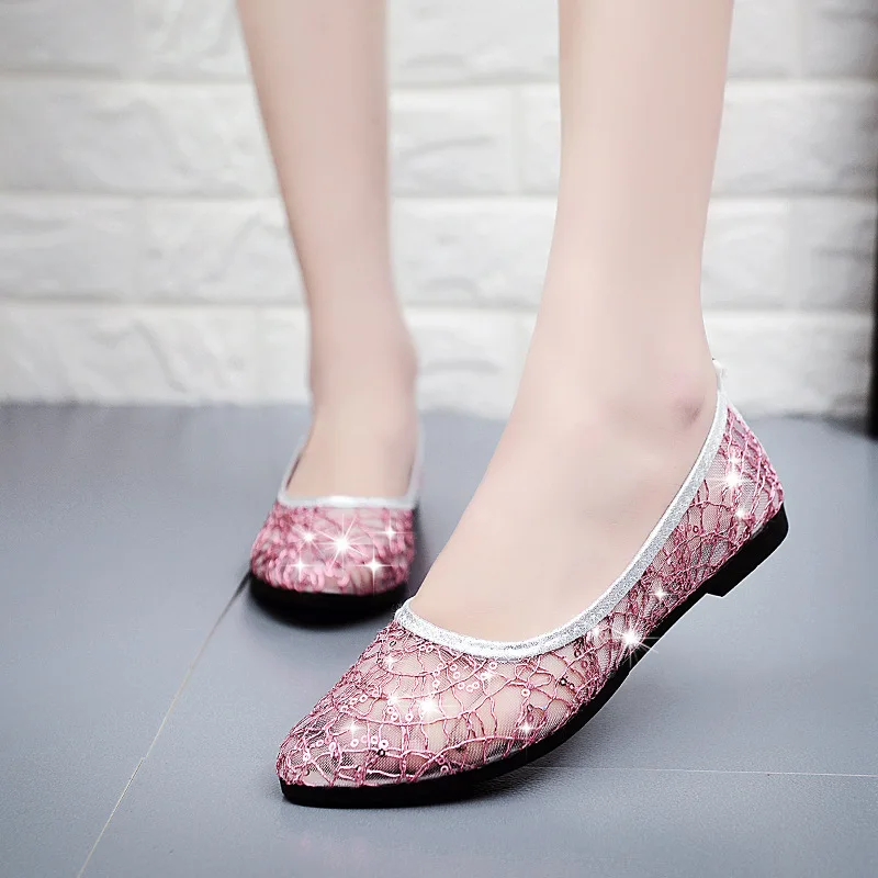 

Transparent summer sandals white gauze flat point diamond flat doug female flat non-slip pregnant women leisure shoes