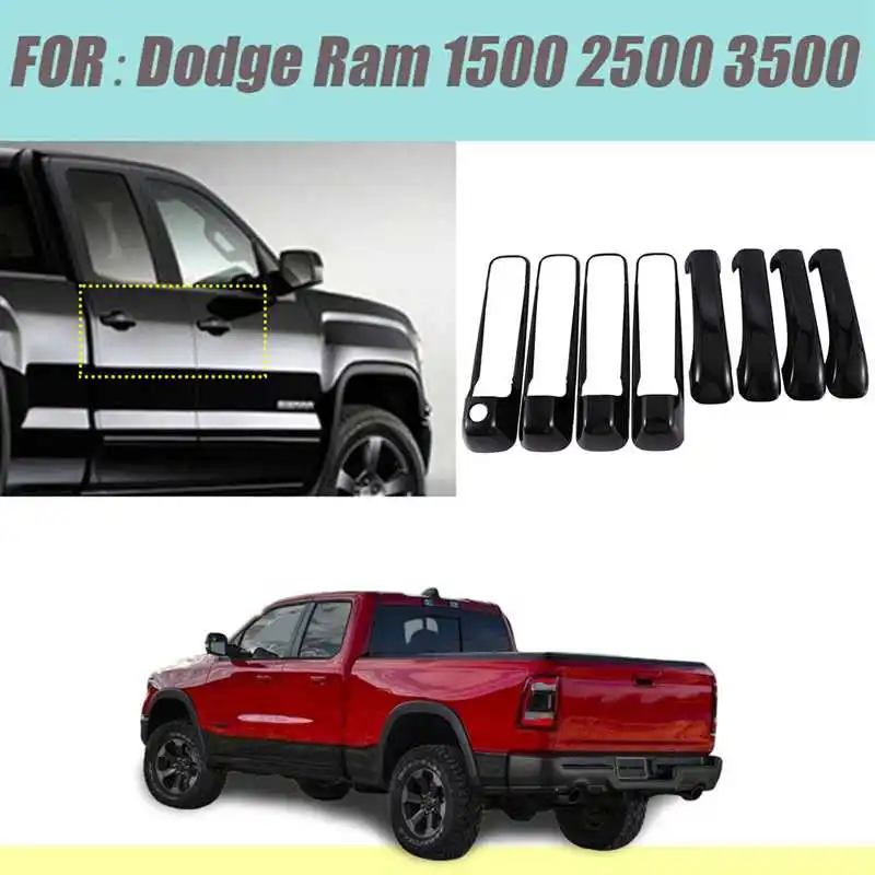 

Gloss Shiny Black Protect Door Handle Cover Accessories 4 Doors for 2009-18 Dodge Ram 1500 2500 3500