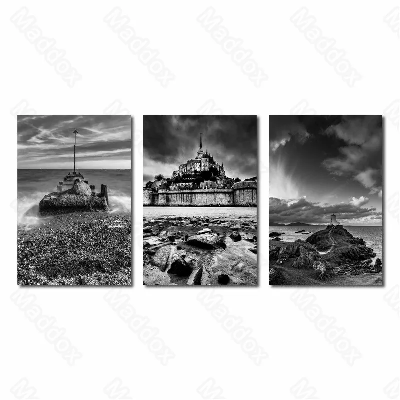 

Waterproof Ink Western Style Building Retro Black and White Color Matching Modern Fashion Living Room Dining Room Painting