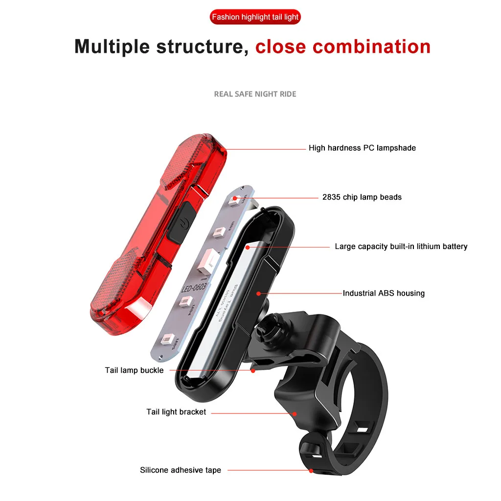 

Bicycle LED Tail Rear Light USB Charging Riding Light Riding Equipment Safety Warning Waterproof Bicycle Lamp Light#50
