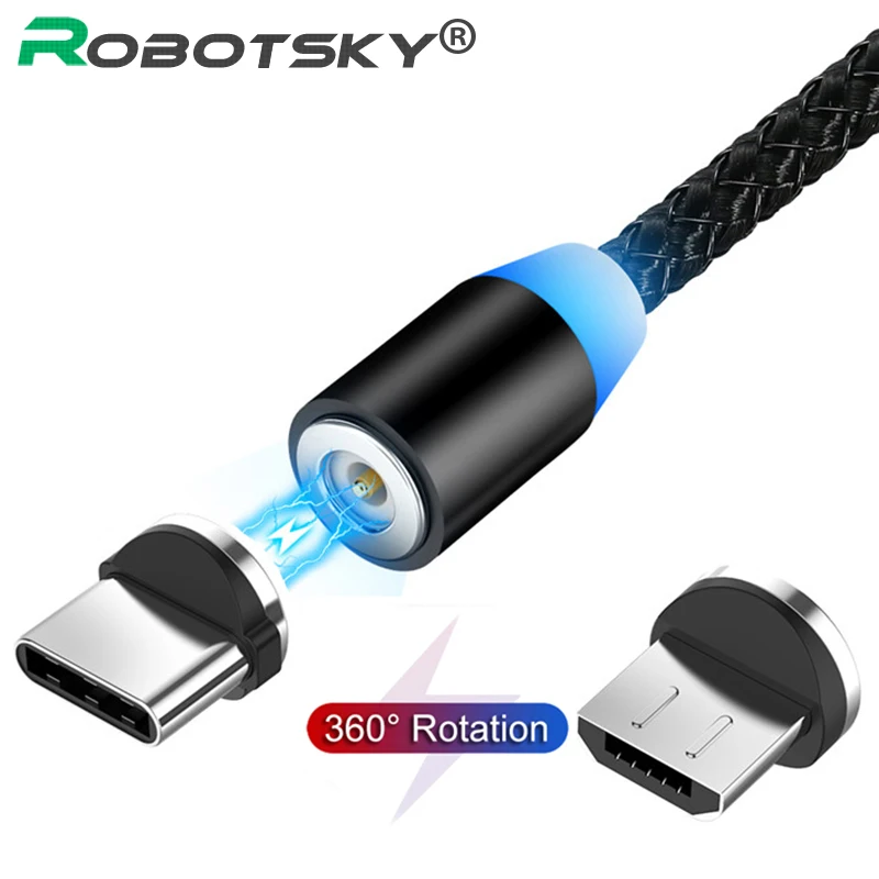 Магнитный кабель USB Type C/Micro для быстрой зарядки телефонов iPhone Android нейлоновый 1/2