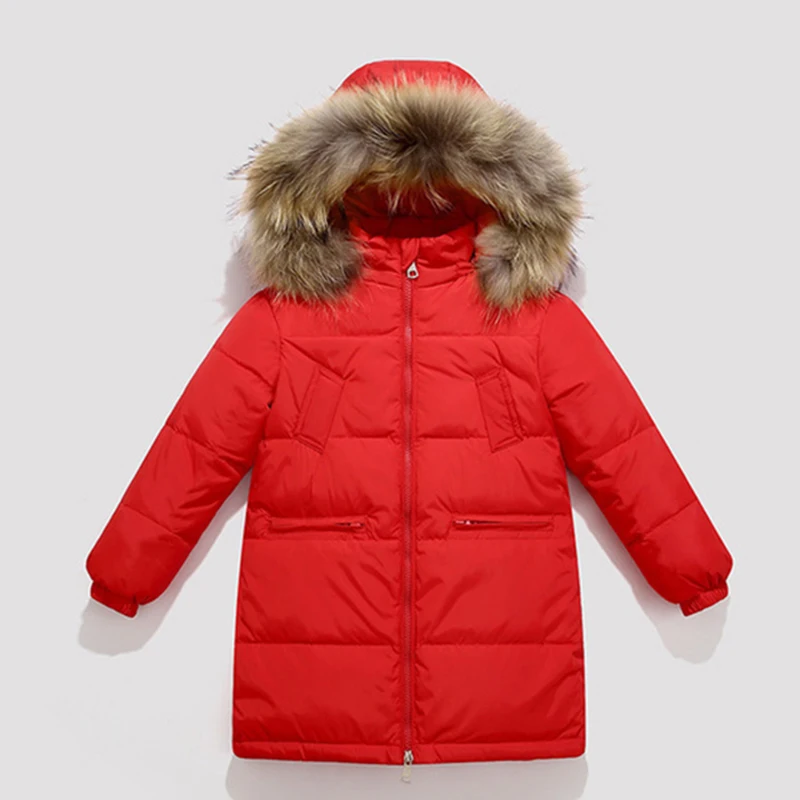Холодная зима пуховики и парки для девочек пальто с наполнителем из пуха белой