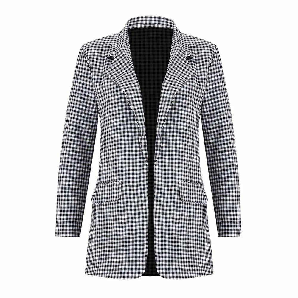 

Retro Women Casual Blazer Office Lady Vintage Long Sleeve Jacket Suits Lapel Tops Plaid Jackets Blazer Coat Cardigan Outwear Hot