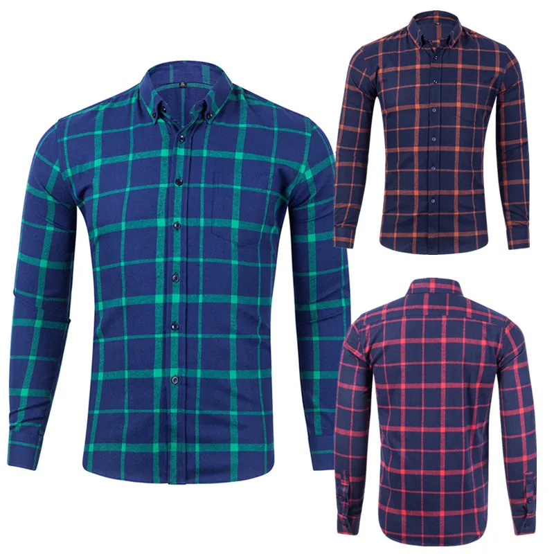 

Мужская флисовая рубашка в клетку, с длинным рукавом