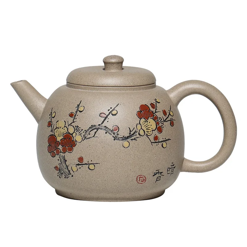

Hundred Believe Dark-red Enameled Pottery Teapot Yixing Famous Pure Full Manual Make Raw Ore Characterization Mud Painting Plum