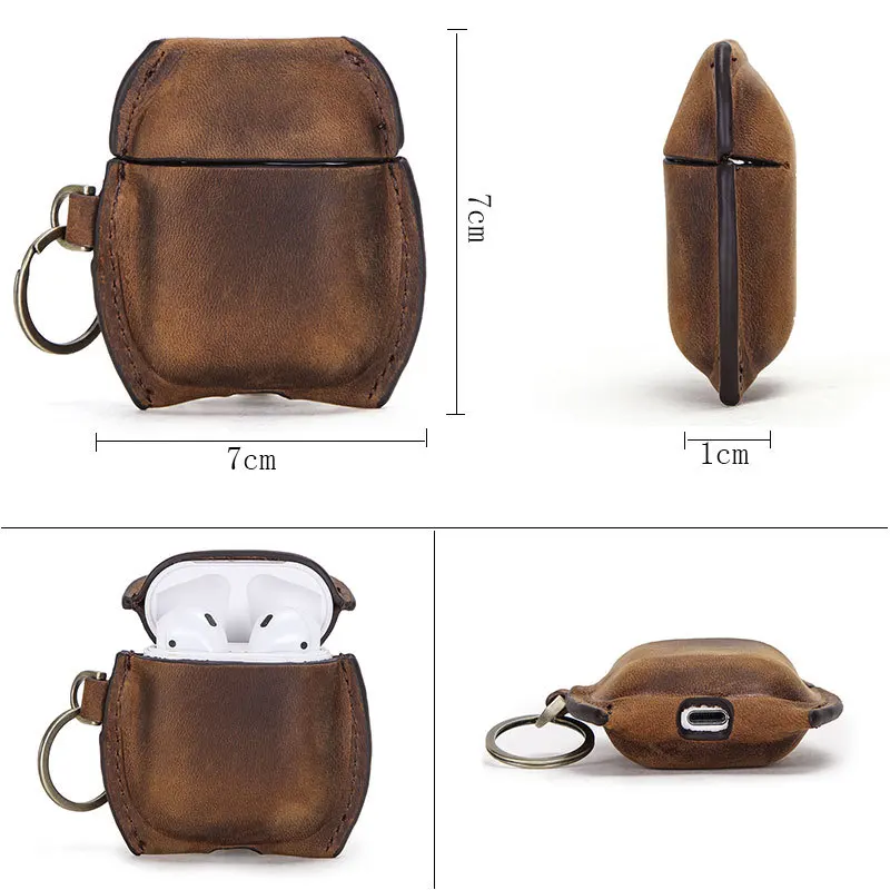 Чехол Funshion Lab для беспроводных наушников кожаный защитный чехол airpods2 с брелоком
