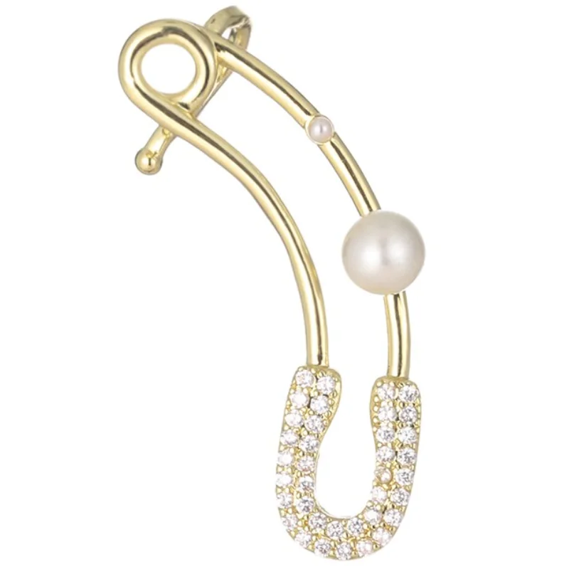 

AMC 1pc Luxury Long Irregular Paperclip Zircon Real Piecing Clip Earrings With Pearl For Women Stud Earrings Dinner Jewelry Gift