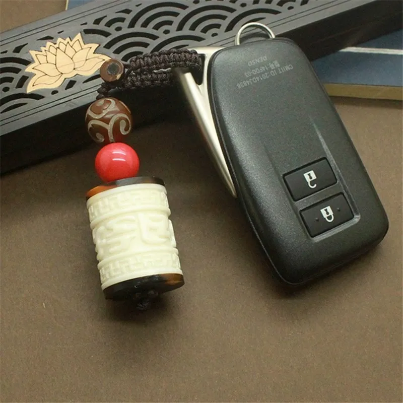 Этническая натуральная коровья кость Бодхи поворотная цепочка для ключей ручной