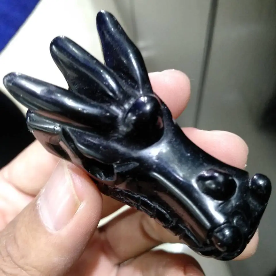 

1pcs Natural obsidian quartz Carved Crystal Dragon Skull/Head Healing Reiki
