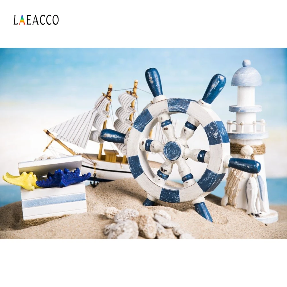 Laeacco пляжные пески рулевой фонарь дом лодка Модель Детская фотография фон Индивидуальные фотографические фоны для фотостудии