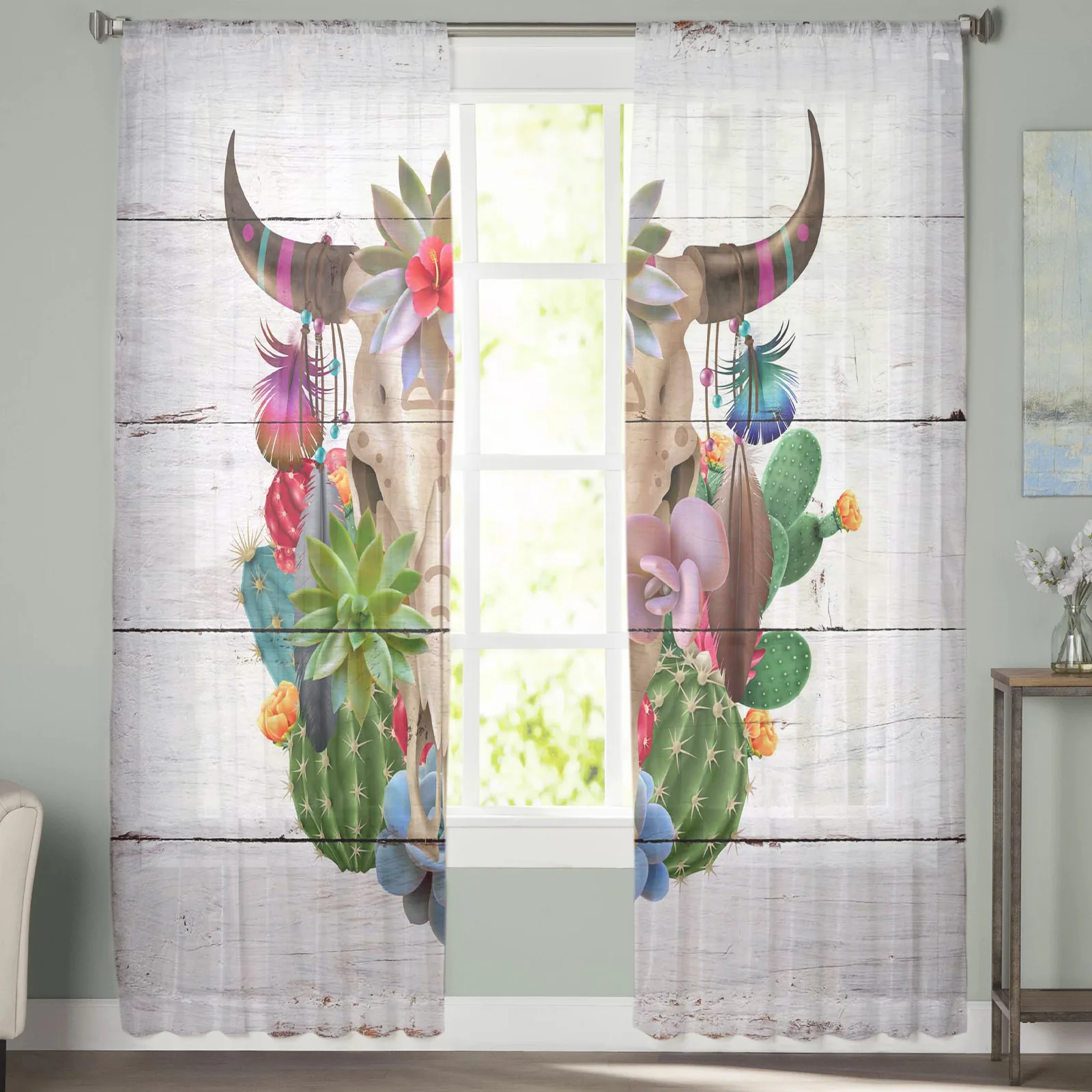 Кактус суккуленты череп дерево животные вуаль тюль прозрачные Занавески для