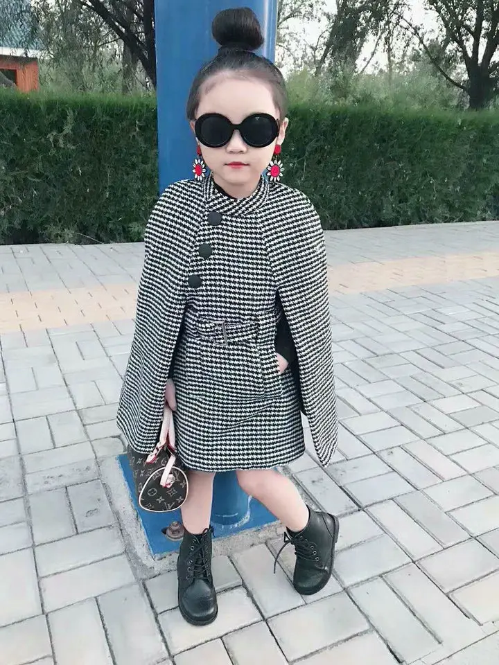 2021 детское клетчатое пальто для девочек зимняя накидка маленьких плотные теплые