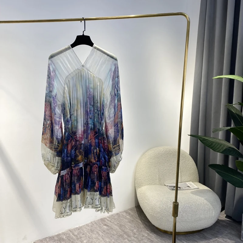 Женское свободное платье с рукавом реглан элегантное винтажное принтом