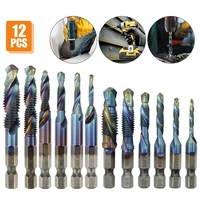 12 pieces m3 m4 m5 m6 m8 m10 composite hex shank high speed steel metric screw thread blue tap drill bits set tap drill bit