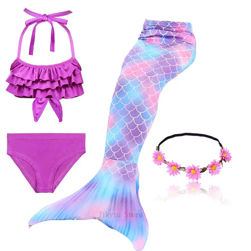 Kids Swimming Mermaid Tail Bikini Set can add with Monofin Flipper Ariel Costumes Cosplay Swimsuit Bathing Suit for Girls