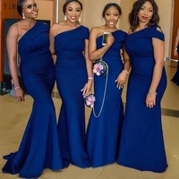 dark navy blue one shoulder mermaid bridesmaid dresses wedding guest gowns maid of honor dress cheap plus size