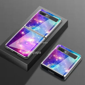 romantic galaxy phone case for samsung galaxy z flip 5g cover f7000 tempered glass shockproof shell for samsung z flip case free global shipping