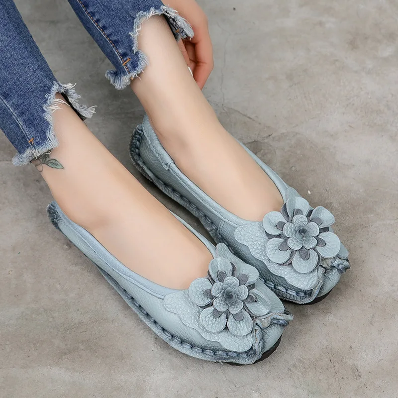 

National style comfortable leather soft-soled women's shoes bean shoes shallow mouth pure handmade single-shoe girl