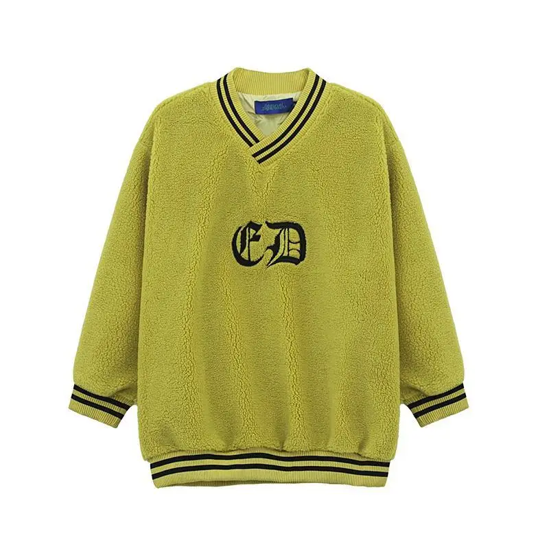 

Autumn and winter cashmere Pullover V-Neck Sweater American Street Sports Baseball Jacket men's Embroidery trend