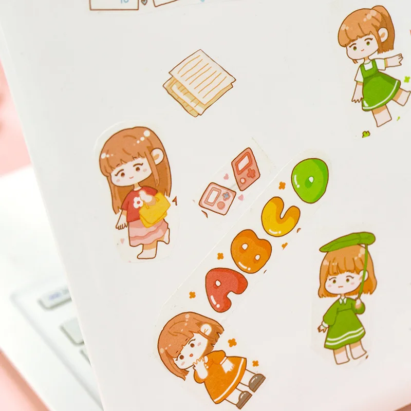 4 звёзд милая девушка Мультяшные милые животные декоративные наклейки Стикеры